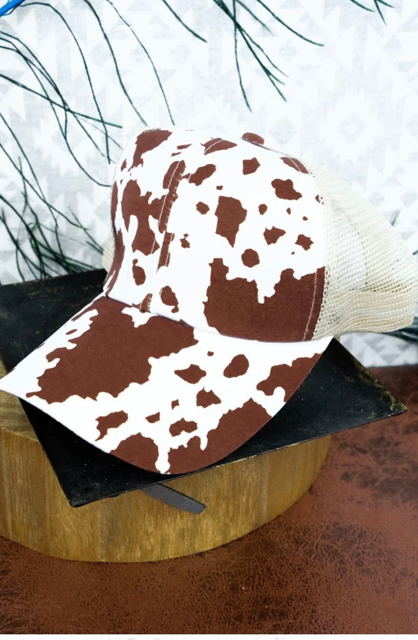 Brown Cow Print Hat