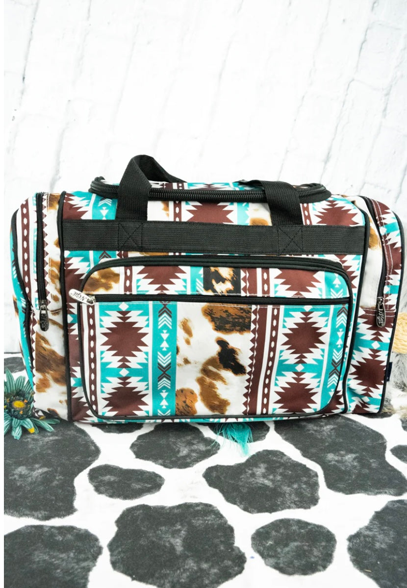 Blue Western Cowprint Duffle Bag