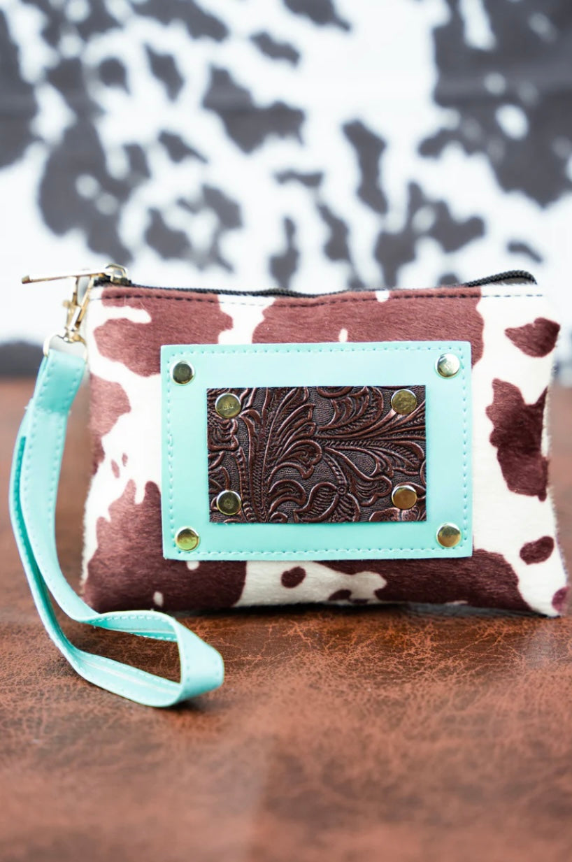 Ramming Cow Brown and White Wristlet Pouch