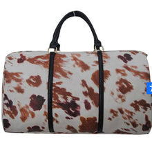 Load image into Gallery viewer, Large Tassled Cow Print Faux Leather Duffle Bag
