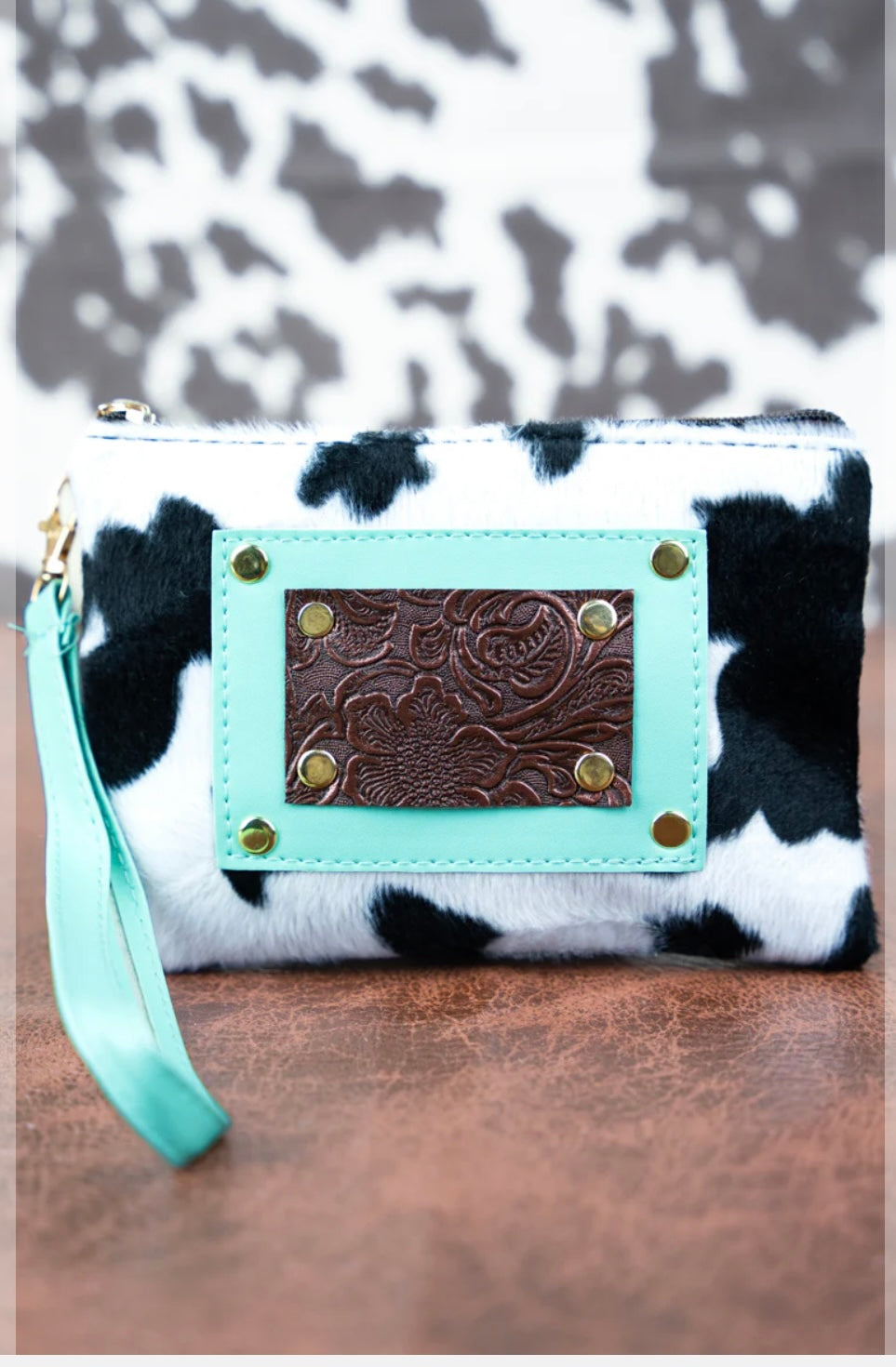 Ramming Cow Black and White Wristlet Pouch