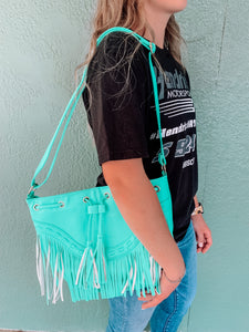 Night Out in Nashville Fringed Seafoam Purse