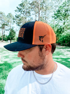 Orange and Black Sword Fish ball cap